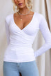 Mixiedress Wrap V Neck Long Sleeves Slim Fit Bottoming Top