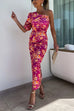 Mixiedress One Shoulder Waisted Floral Maxi Bodycon Dress