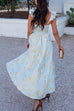 Mixiedress Ruffled Shoulder Bow Knot Waist Slit Printed Vintage Party Dress