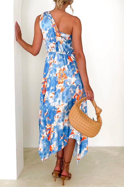 Mixiedress One Shoulder Twist Front Printed Irregular Dress