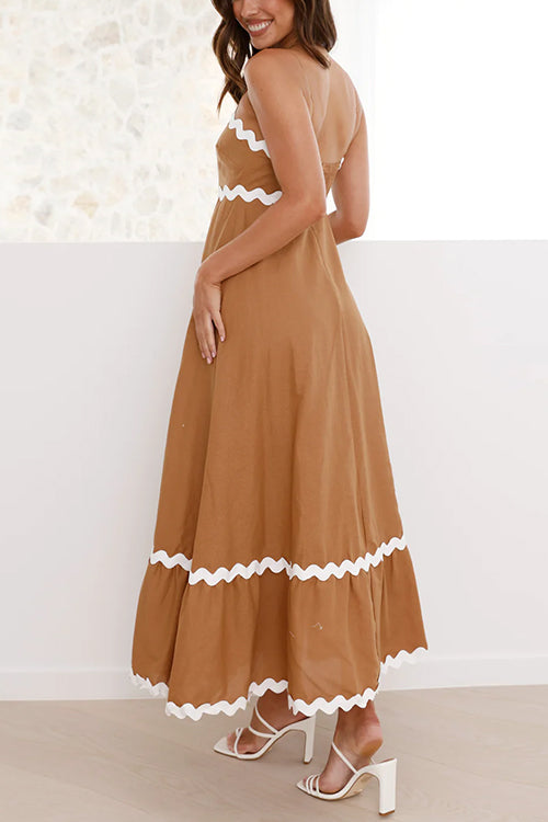 Mixiedress High Waist Ric Rac Print Swing Midi Cami Dress