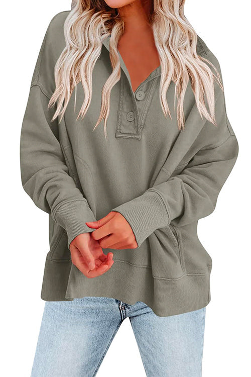 Mixiedress Stand Collar Button Up Pocketed Casual Sweatshirt