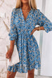 Mixiedress V Neck Puff Sleeve Waisted Floral Ruffle Dress