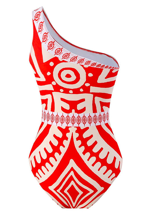 Mixiedress Printed One Shoulder Tummy Control Swimsuit and Wide Leg Cover Up Pants Set