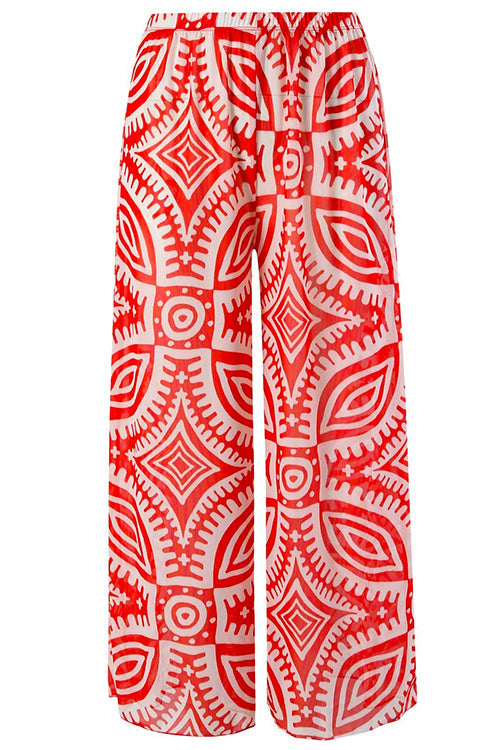 Mixiedress Printed One Shoulder Tummy Control Swimsuit and Wide Leg Cover Up Pants Set