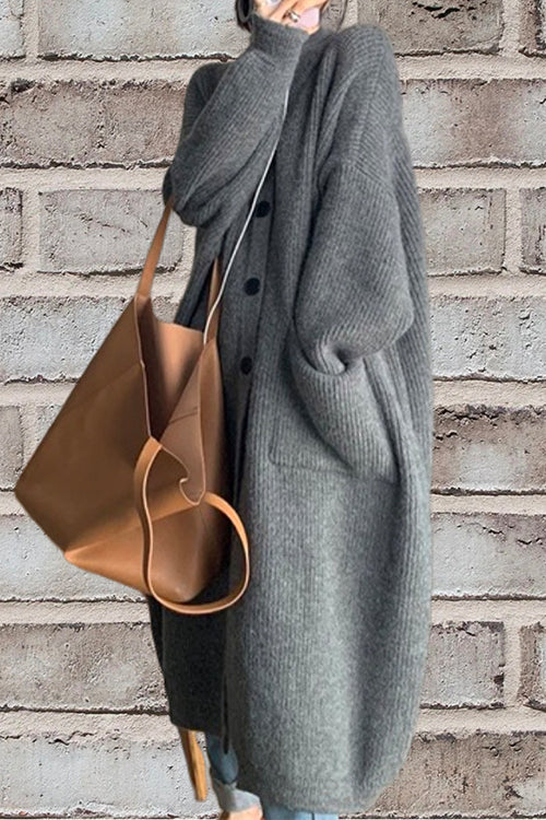 Mixiedress Collared Button Down Pocketed Long Sweater Cardigan