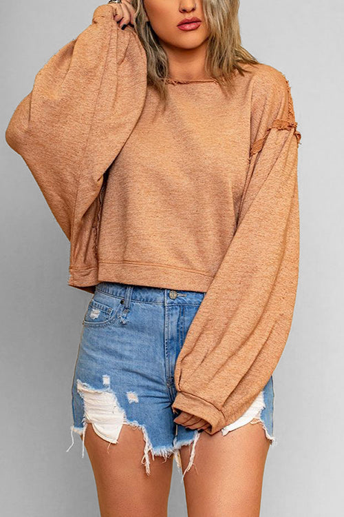 Mixiedress Lantern Long Sleeves Oversized Solid Sweatshirt