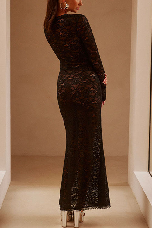 Mixiedress Square Collar Lace Mermaid Maxi Dress