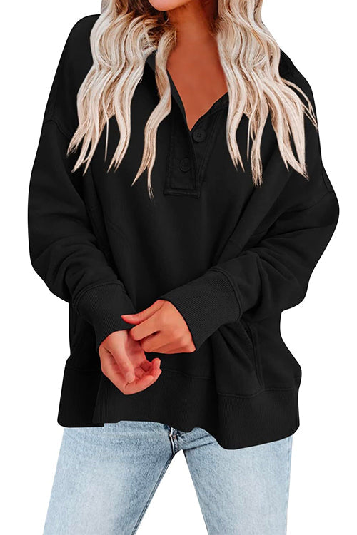 Mixiedress Stand Collar Button Up Pocketed Casual Sweatshirt