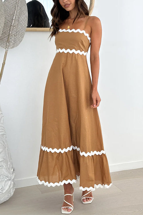 Mixiedress High Waist Ric Rac Print Swing Midi Cami Dress