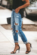 Mixiedress Casual One Button High Waist Rolled Hem Ripped Jeans