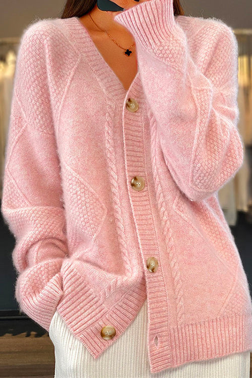 Mixiedress V Neck Botton Down Solid Sweater Outwear