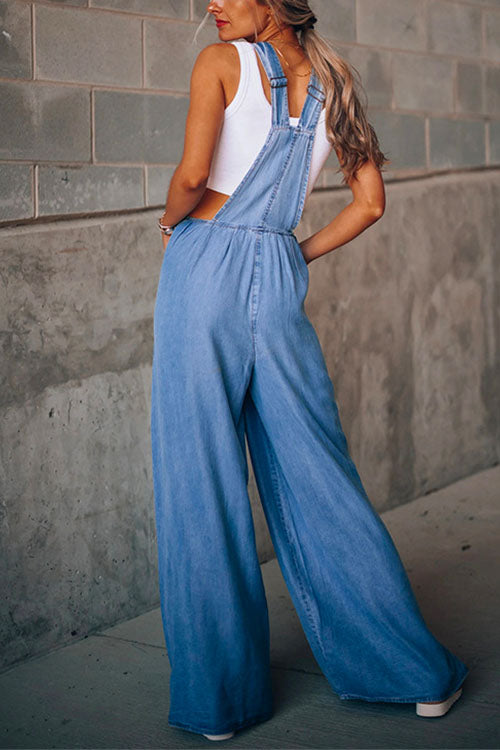 Mixiedress Pocketed Wide Leg Baggy Denim Overalls