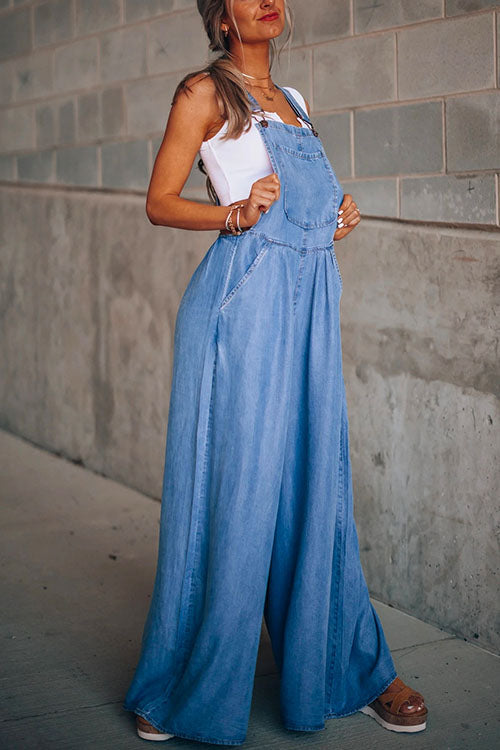 Mixiedress Pocketed Wide Leg Baggy Denim Overalls
