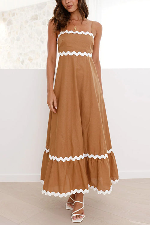 Mixiedress High Waist Ric Rac Print Swing Midi Cami Dress