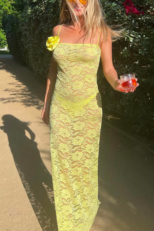 Mixiedress Adjustable Straps Lace Hollow Out Maxi Bodycon Dress