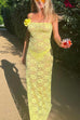 Mixiedress Adjustable Straps Lace Hollow Out Maxi Bodycon Dress