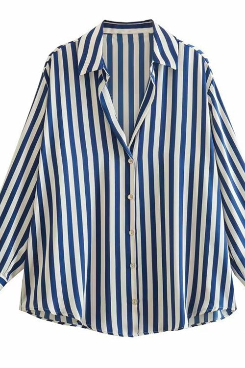 Mixiedress Collared Long Sleeves Button Up Striped Blouse Shirt