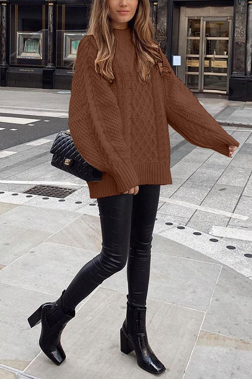 Mixiedress Oversized Mockneck Cable Knit Winter Sweater