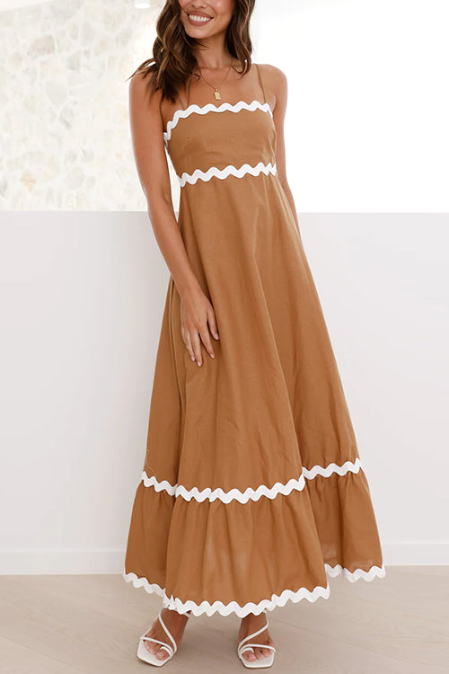 Mixiedress High Waist Ric Rac Print Swing Midi Cami Dress