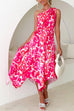 Mixiedress One Shoulder Sleeveless Twist Front Floral Pleated Dress