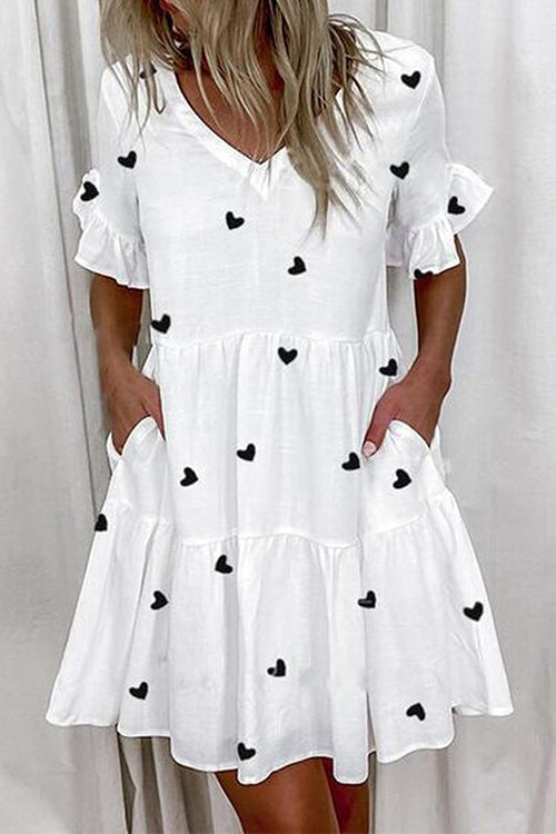 Mixiedress V Neck Ruffle Sleeves Pocketed Swing Mini Dress