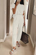 Mixiedress Short Sleeves Ribbed Knit Pullover Ruched Harem Pants Set