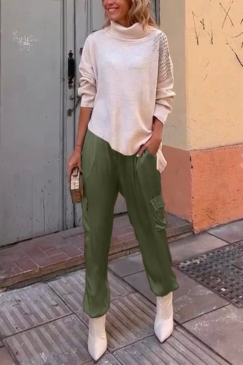 Mixiedress Casual Pocketed Cargo Satin Jogger Pants