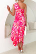 Mixiedress One Shoulder Sleeveless Twist Front Floral Pleated Dress