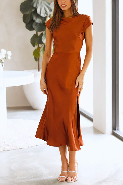 Mixiedress Back Twist Cut Out Side Split Satin Midi Dress