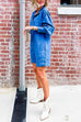 Long Sleeves Button Up Pocketed Denim Mini Dress