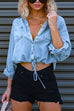 Mixiedress Long Sleeves Drawstring Hem Cropped Denim Shirt