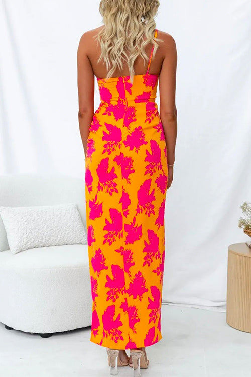 Mixiedress One Shoulder Side Split Printed Cami Maxi Dress