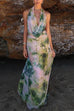 Mixiedress Deep V Neck Sleeveless Printed Flowy Maxi Dress