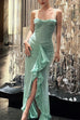 Mixiedress Spaghetti Strap Frill Trim Draped Slit Maxi Dress