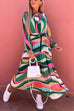 Mixiedress Tie Neck Long Sleeves Color Block Pleated Maxi Dress