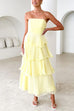 Mixiedress Strapless Empire Waist Ruffle Layered Maxi Dress