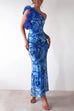 Mixiedress Ruffle One Shoulder Floral Print Bodycon Maxi Dress