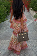 Mixiedress Spaghetti Strap Back Lace-up Ruffle Layered Floral Print Maxi Dress