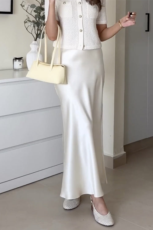 Mixiedress Elegant High Rise Satin Midi Skirt