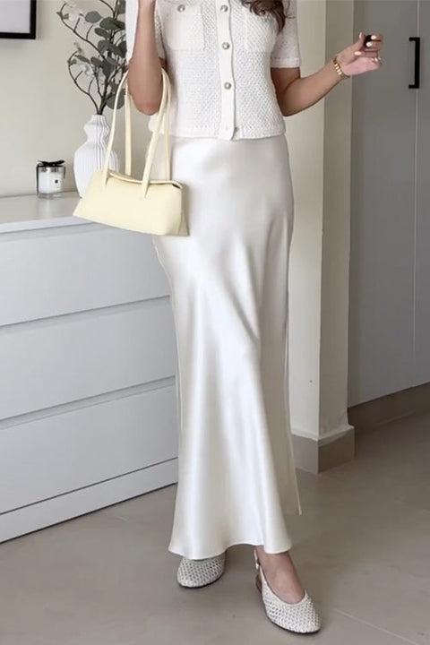 Mixiedress Elegant High Rise Satin Midi Skirt