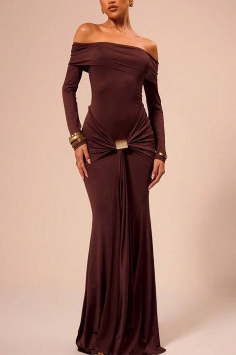 Mixiedress Off Shoulder Knot Front Bodycon Maxi Party Dress