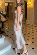 Mixiedress Halter Sleeveless Draped Fringe Bodycon Maxi Dress