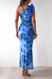 Mixiedress Ruffle One Shoulder Floral Print Bodycon Maxi Dress