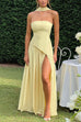 Mixiedress Strapless Back Lace-up High Slit Splice Maxi Dress