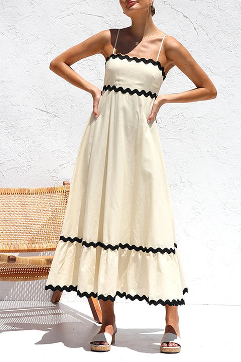 Mixiedress Spaghetti Strap High Waist Ric Rac Ruffle Maxi Dress