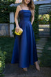 Mixiedress Spaghetti Strap Waisted A-line Satin Maxi Dress