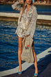 Mixiedress Collared V Neck Shirt and Side Slit Shorts Vitamin Sea Print Set