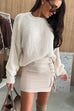 Mixiedress Crewneck Drop Shoulder Solid Casual Pullover Sweater