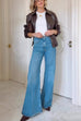 High Waist Pocketed Bell Bottom Denim Pants